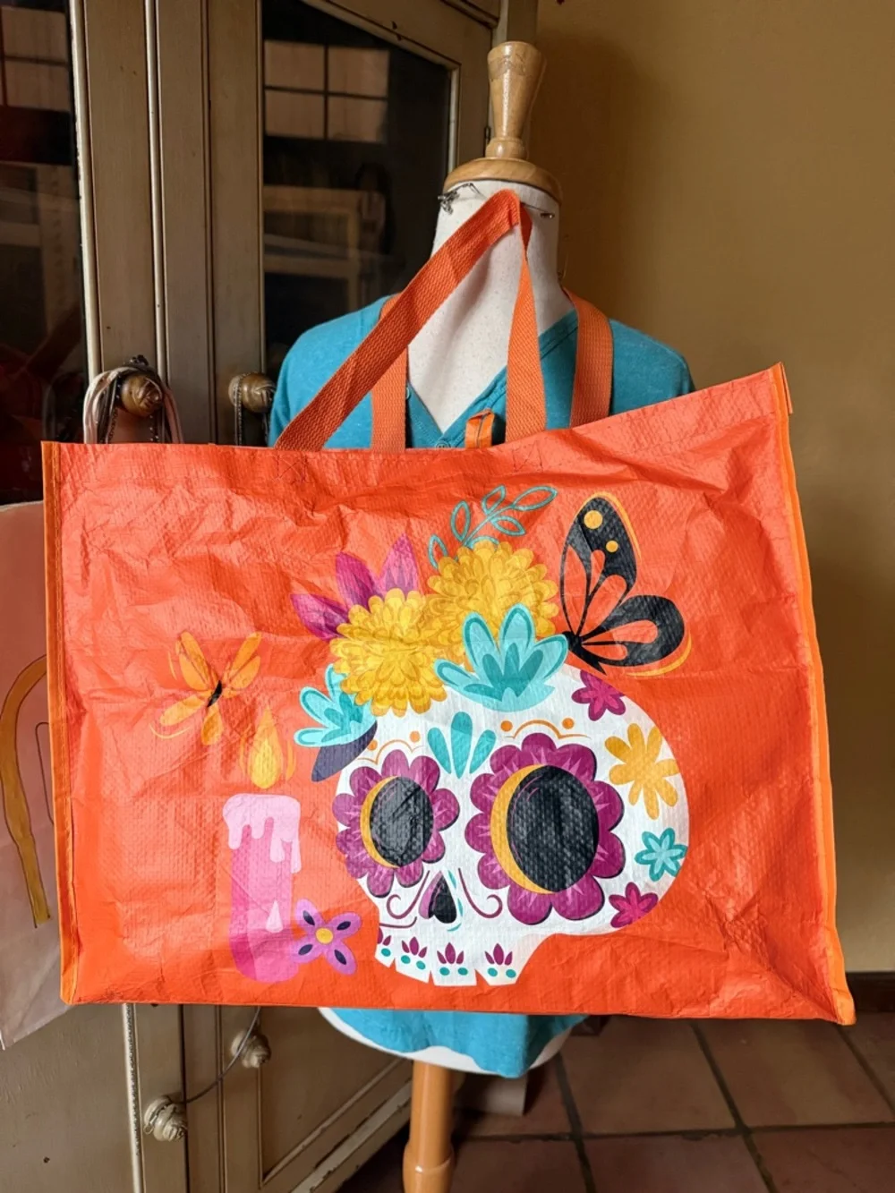 Bright Floral Sugar Skull reuseable Tote